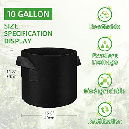 50 Pack 10 Gallon Plant Grow Bags, Breathable Felt Non-Woven Aeration Fabric Plant Grow Pots, Garden Planting Containers for Nursery Vegetable Flower Grow Bags with Handles (15.7x11.8inch) - size: 10 Gallon