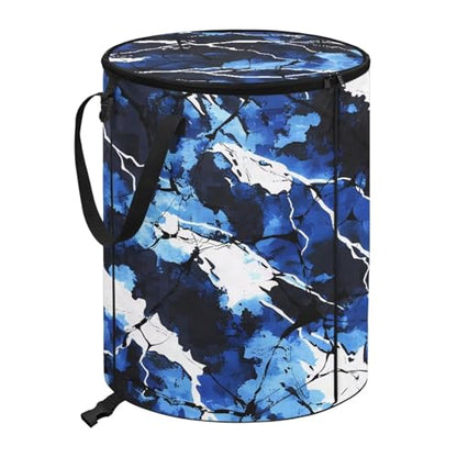 BIGCARJOB Blue Camo Large Trash Can with Lids, Camping Trash Can Collapsible Garbage Cans Water Resistant Garbage Bin Storage for Outside, 22.83x17.71 in - color: Blue Camouflage