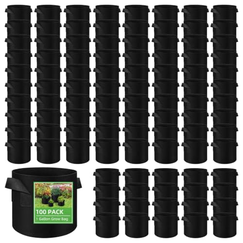LITLANDSTAR 100-Pack 1 Gallon Grow Bags, Heavy Duty Thickened Nonwoven Aeration Fabric Pots with Handles, Aeration Grow Bags for Vegetable/Flower/Plant - size: 1 Gallon