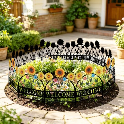 4 Pack Sunflower Garden Fence Metal Butterfly Flower Design - style: Sunflower