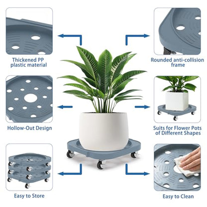 2 Pack 11'' Heavy Duty Rolling Plant Caddy with Wheels, Grey - color: Gray