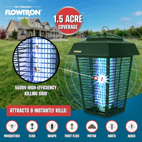 Flowtron Bug Zapper, 1.5 Acre Outdoor, Two 40W UV Bulb, 5600V Zap, Green - color: Green