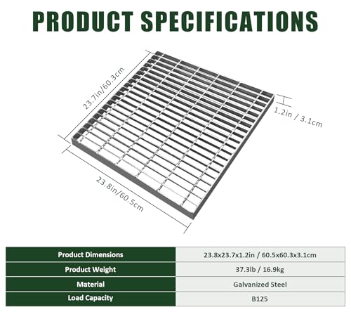 24in B125 Galvanized Steel Drain Grate(23.8x23.8 in) - color: Silver-1 Pack, size: 24x24 inch