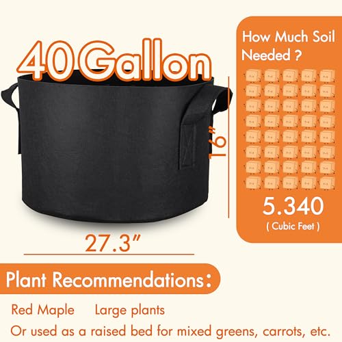Gardzen 2-Pack 40 Gallon Grow Bags Fabric Pots with Heavy Duty Handles - size: 40 Gallon Bags