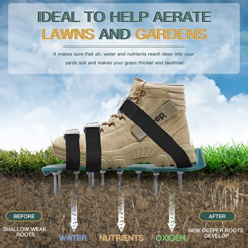 Aeration Shoes for Lawn Aerator Shoes with Metal Buckl, Shoe Spikes for Grass, Heavy Duty Aerating Shoes for Lawn Patio Garden - One Size Fits All