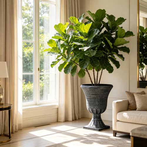 Autodaya 22" Large Pots for Plants Outdoor, Washed Black Planters Set of 2 - color: Urn Planters Black-22"