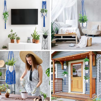SFENNGPET Macrame Plant Hangers, 6Pack Hanging Planters for Indoor Plants - color: Navy Blue