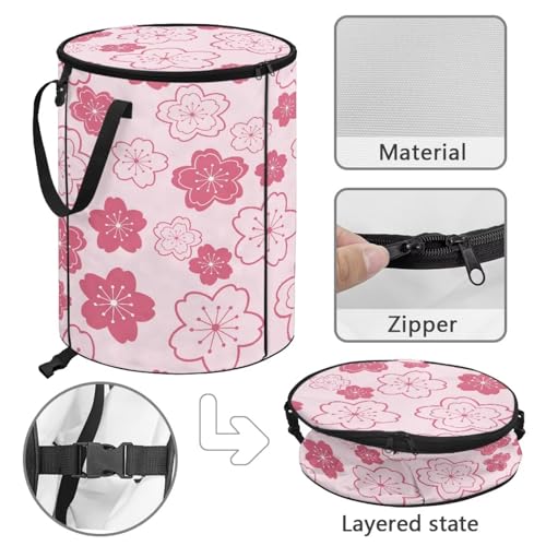 BIGCARJOB Cherry Blossoms Print Portable Trash Can Large Folding Big Trash Can with Lid Storage Bag Pop Up Trash Cans for Parties, 22.83x17.71 in - color: Cherry Blossoms Print