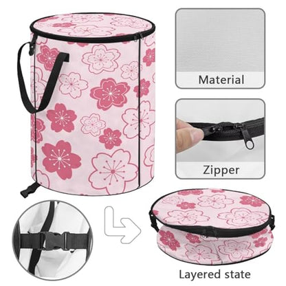 BIGCARJOB Cherry Blossoms Print Portable Trash Can Large Folding Big Trash Can with Lid Storage Bag Pop Up Trash Cans for Parties, 22.83x17.71 in - color: Cherry Blossoms Print
