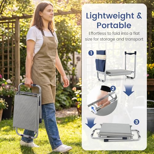 GIANTEX Garden Kneeler & Seat, Heavy-Duty Garden Bench, Navy with 1 Bag - color: Navy Blue, size: 21" x 12" x 17"