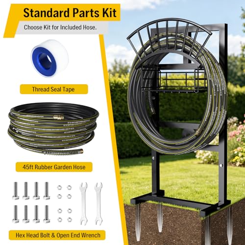 Heavy Duty Garden Hose Holder include 45ft Rubber Hose 5/8"