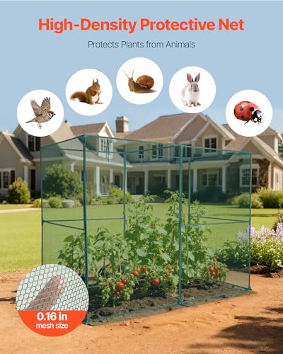 VEVOR Crop Cage, 7.8 x 3.9 x 5.9 ft Plant Protection Tent with Zippered Door, Wind-Resistant Tall Crop Cage, Easy to Install, Outdoor Raised Bed Cover, Tomato Plant Netting for Garden Patio Lawn - style: 7.8 x 3.9 x 5.9Ft-Square