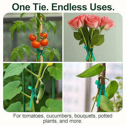 Plant Tie Tape – 4 Rolls (788 ft) Stretch Vinyl (PVC), 0.5" Wide, Non-Adhesive Garden Ties for Stems & Poles – Includes Mesh Bag & Binder Clip (788 ft) - size: 788 ft