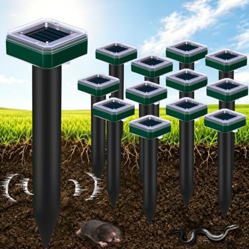 12 Pcs Tirgo Ultrasonic Solar Powered Mole & Snake Repellent Stake Outdoor