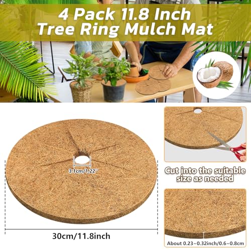 Legigo 4 Pack Coconut Fiber Mulch Ring Tree Plant Protector Mat, 11.8 Inch - color: 4 Pack, size: 11.8 Inch