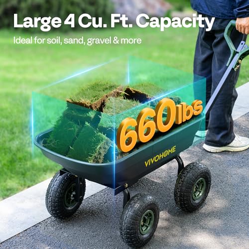 VIVOHOME 660lbs Wheelbarrow Dump Garden Cart with 2-in-1 Convertible Handle - color: Green