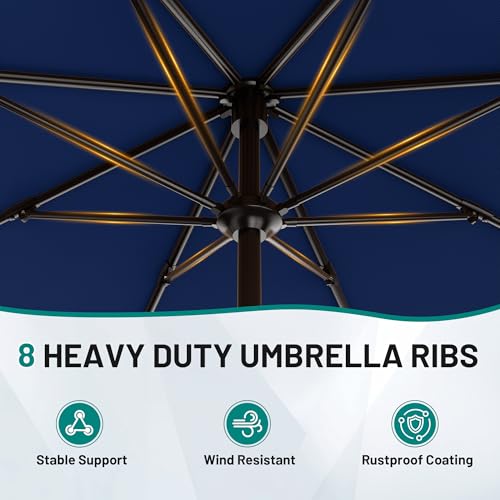 AreShark 9FT Outdoor Patio Umbrella with Tilt and Crank, Navy - color: Navy, size: 9ft