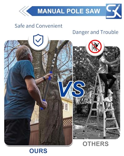 26FT Reach Pole Saws for Tree Trimming, Manual Pruning Pole Saw with 5-20FT Telescoping Extension Pole