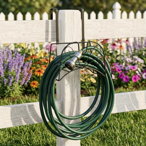 Garden Hose Holder for Outside Yard Hang Over The Door and Fence, Holds Up to 150Ft (Large Black) - color: Large Black