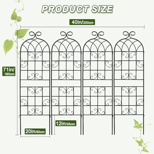 YOBAZAN 72x80in Rustic Iron Arch Decoration Garden Trellis with Black Metal Coating – Perfect for Supporting Climbing Plants Outdoor, Roses, Vines, Flowers, and Vegetables. - style: 4 Pack