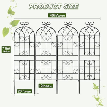 YOBAZAN 72x80in Rustic Iron Arch Decoration Garden Trellis with Black Metal Coating – Perfect for Supporting Climbing Plants Outdoor, Roses, Vines, Flowers, and Vegetables. - style: 4 Pack