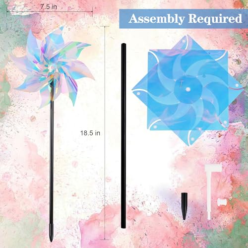Hausse 10 Pack Reflective Pinwheels Wind Spinner (Assembly Required), Sparkly Pinwheel with Stakes, Bird Repellent Blinder Devices Scare Birds Away from Yard Patio Farm Garden, Transparent Rainbow - color: Transparent Rainbow