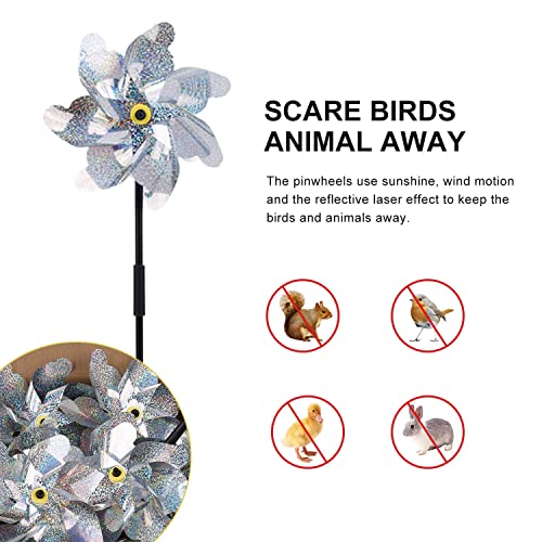 BATTIFE Preassembled Reflective Pinwheels for Yard & Garden, Silver, 10Pack - color: Silver, size: 10 Pack