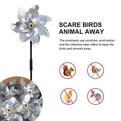 BATTIFE Preassembled Reflective Pinwheels for Yard & Garden, Silver, 10Pack - color: Silver, size: 10 Pack