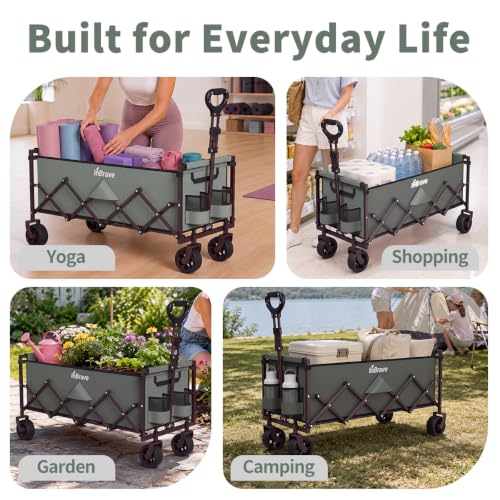 34" Extra Long Collapsible Wagon Cart, 360LBS Capacity, Green - color: Green