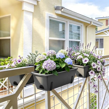 4-Pack Railing Planter Boxes with 2 Sets Double-Sided Adjustable Brackets - color: Gray