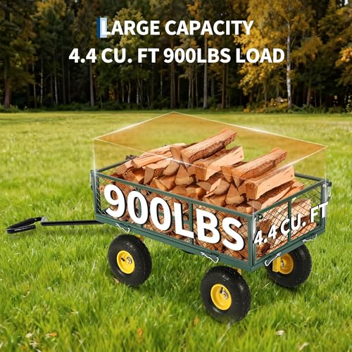 Garvee 900 LB Garden Cart, Heavy Duty Metal Utility Garden Wagon, Green - color: Green, size: 900 Lbs