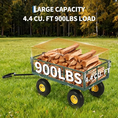 Garvee 900 LB Garden Cart, Heavy Duty Metal Utility Garden Wagon, Green - color: Green, size: 900 Lbs