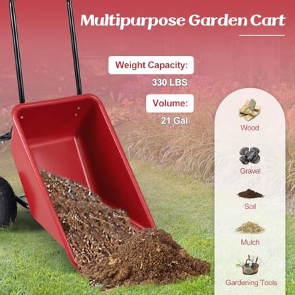 Goplus 2 Wheel Wheelbarrow, 330 LBS Utility Garden Cart (Red) - color: Red