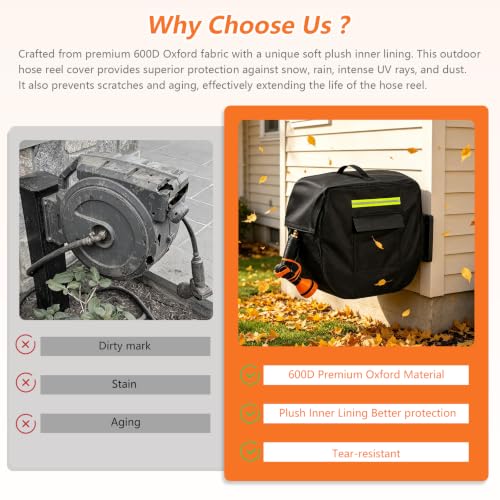Retractable Garden Hose Reel Cover with Plush Lining, Heavy Duty 100% Waterproof Outdoor Wall Mounted Garden Hose Reel Cover with Side Pocket - 20.9" W x 11.4" D x 18.9" H (Cover Only) - color: Black#1, size: 20.9" W x 11.4" D x 18.9" H