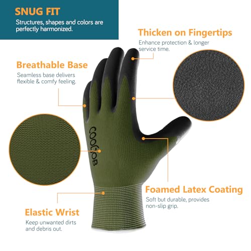 COOLJOB 2 Pairs Gardening Gloves for Men, Breathable Rubber Coated, Medium - color: Black & Green (Latex), size: Medium (Pack of 2)
