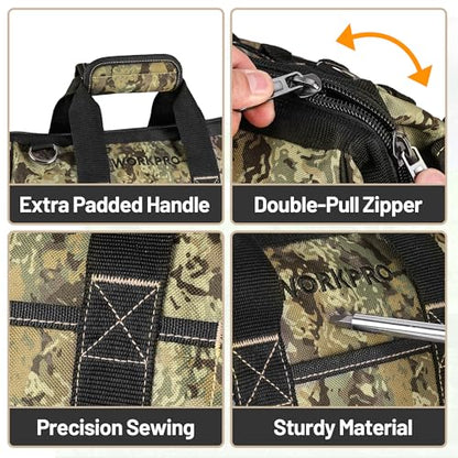 WORKPRO 16-Inch Wide Mouth Tool Bag with Water-Proof Molded Base - color: Camouflage
