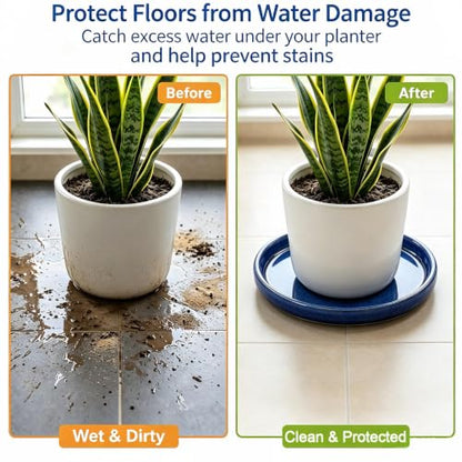13.8 inch Ceramic Plant Saucer, Blue - color: Blue
