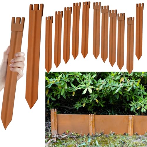 13PCS 10inch Metal Heavy Duty Fade Resistant Brown Landscape Edging Stakes, 10" Hx1.2 W No Installation Galvanized Steel Stakes, for Weed Fabric/Tent/RV Mats/Fence/Planter Box - color: Brown-13PCS