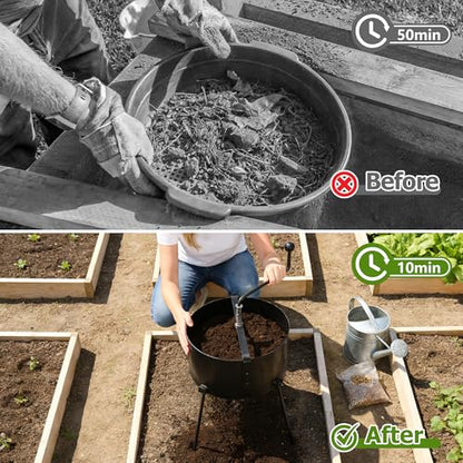 Rotary Soil Sifter for Gardening, Heavy Duty Metal Garden Sifter with Easy Crank Handle, 21 Inch Compost Sieve for Dirt, Rock 0.5-0.7 Inch Mesh