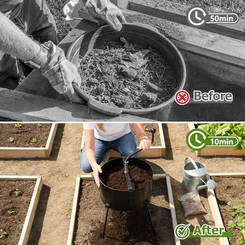 Rotary Soil Sifter for Gardening, Heavy Duty Metal Garden Sifter with Easy Crank Handle, 21 Inch Compost Sieve for Dirt, Rock 0.5-0.7 Inch Mesh