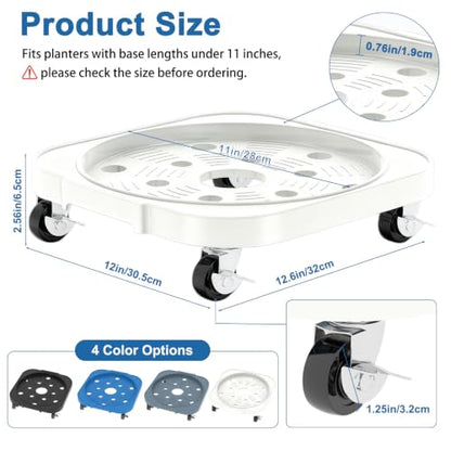 2 Pack 11'' Heavy Duty Rolling Plant Caddy with Wheels, White - color: White