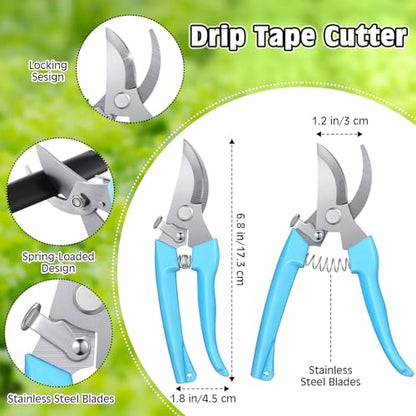 Feekoon Drip Irrigation Tool Kit, 50 Pcs Drip Tape Connectors, Drip Irrigation Tubing Hole Punch, Drip Tape Cutter,1/4 Barb Coupling Locking Fittings for 5/8 Drip Tape, Drip Tape Fittings