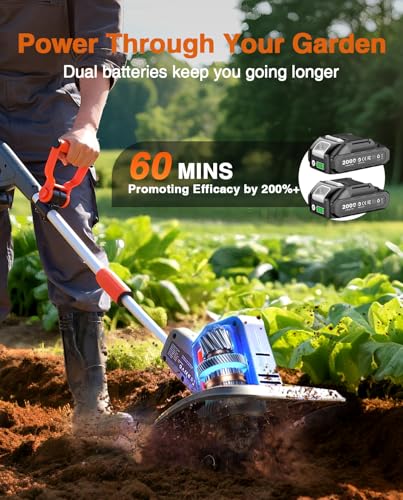 Cordless Tiller Cultivator for Gardening, Battery Powered Garden Rototiller - size: 9"x6.6"