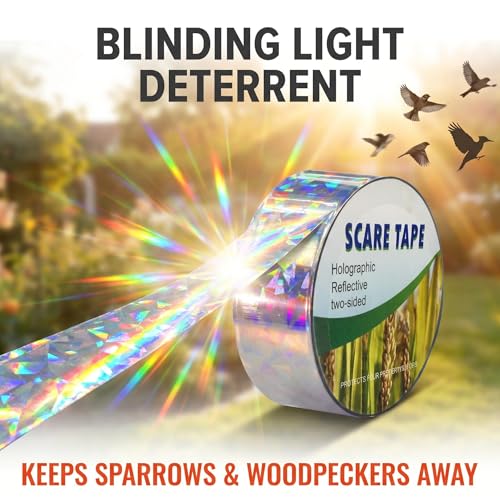 Laser Bird Scare Reflective Tape, 262ft Double-Sided Holographic Ribbon for Outdoor Garden Farm Orchard, UV-Resistant Waterproof Bird Repellent Deterrent for Sparrows Woodpeckers, Easy DIY Install