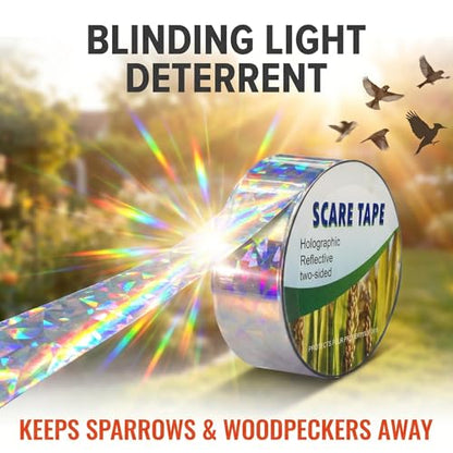 Laser Bird Scare Reflective Tape, 262ft Double-Sided Holographic Ribbon for Outdoor Garden Farm Orchard, UV-Resistant Waterproof Bird Repellent Deterrent for Sparrows Woodpeckers, Easy DIY Install