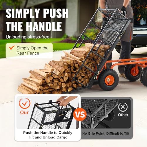 VEVOR 400lbs Steel Garden Dump Cart, Heavy Duty Garden Wagon Yard Dump Wagon with Removable Sides, Convert to Flatbed, Utility Liner, 10in All Terrain Wheels - size: 400 lbs