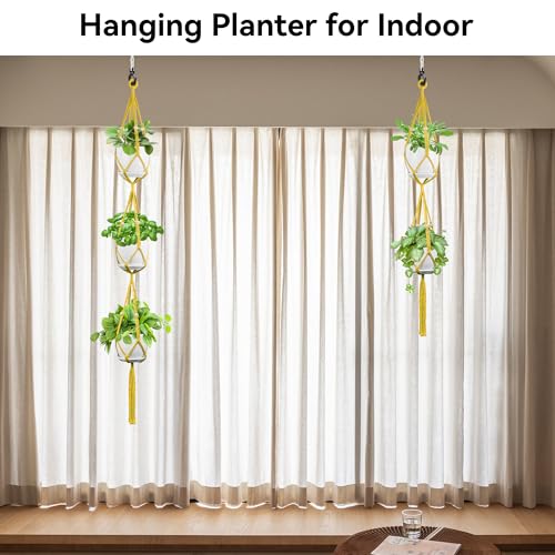 USLAI Macrame Plant Hanger, for Up to 15 Inch Pots, 49+72 Inch, Yellow - color: 72+49 Inch - Yellow