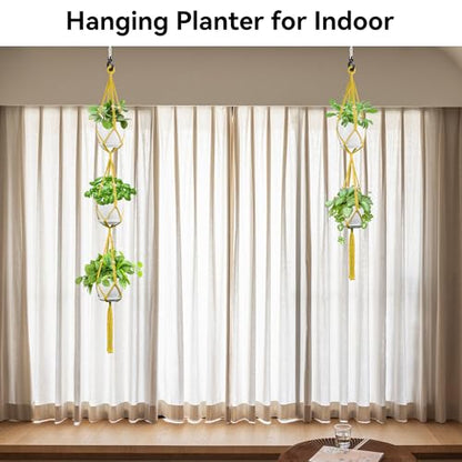 USLAI Macrame Plant Hanger, for Up to 15 Inch Pots, 49+72 Inch, Yellow - color: 72+49 Inch - Yellow