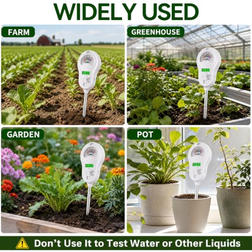 Soil Test Kit, 6-in-1 Soil Moisture Meter, PH/Sunlight/Soil Moisture/Fertility Monitor Indicator Sensor with 4 Removable Probe, Soil Tester for Garden, Lawn, Indoor and Outdoor Plants
