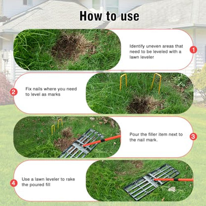 Zenhosit Lawn Leveling Rake - Lawn Leveler with 78" Adjustable Steel Handle, 30"x10" Ground Plate for Yard, Grass, Level Soil, Dirt Ground or Golf Field